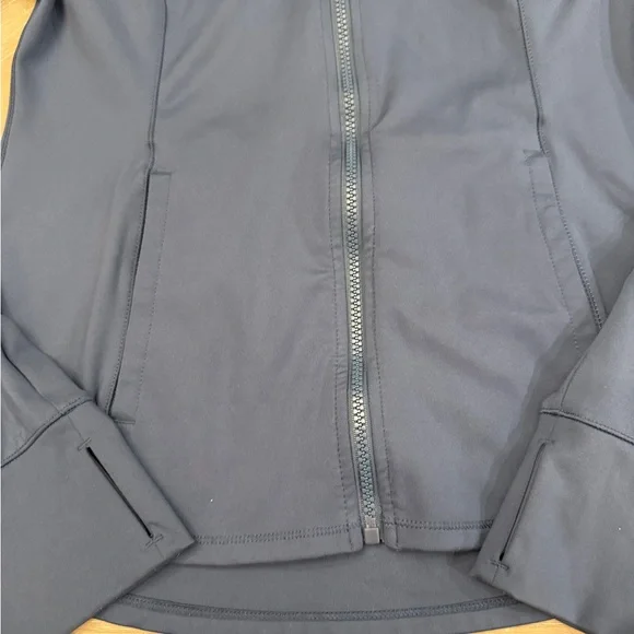 Women's Navy Blue Hooded Jacket with Thumbholes Fitted Silhouette  Athleisure - Picture 4 of 10